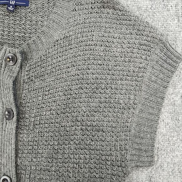 Gap Sweater Womens Small Gray Alpaca Wool Blend Button Up Short Sleeve Cardigan - Picture 7 of 13